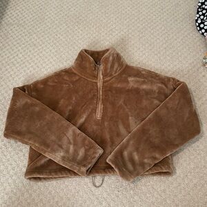 Fluffy half zip brown crop top sweater size small
